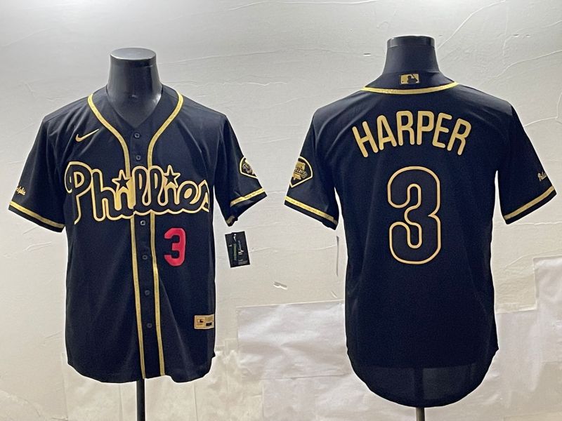 Men Philadelphia Phillies #3 Harper Black Gold Game 2025 Nike MLB Jersey style 3->san diego padres->MLB Jersey